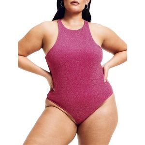 Good American Cut In Hawaiian Pink One-Piece Metallic Swimsuit Szs XL